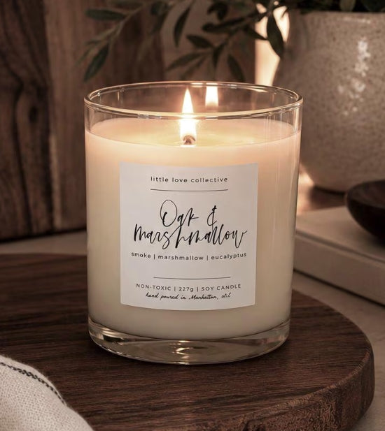 Oak + Marshmallow candle - eucalyptus, smoke, patchouli, marshmallow